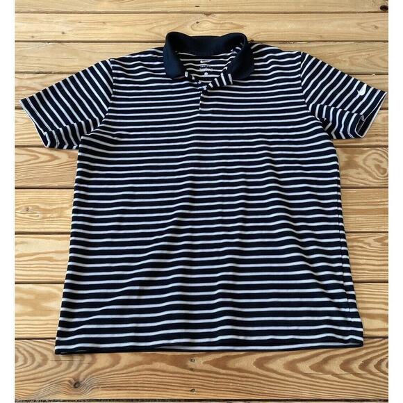 Nike Dri Fit Stripe Polo Shirt Size Medium Men’s Black Short Sleeve - Picture 1 of 6